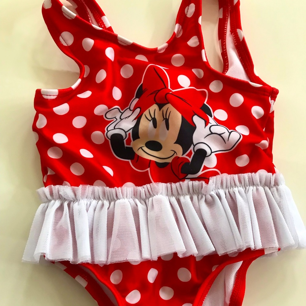 Bathing suit for baby Minnie Mouse red polka dots 3-6 months